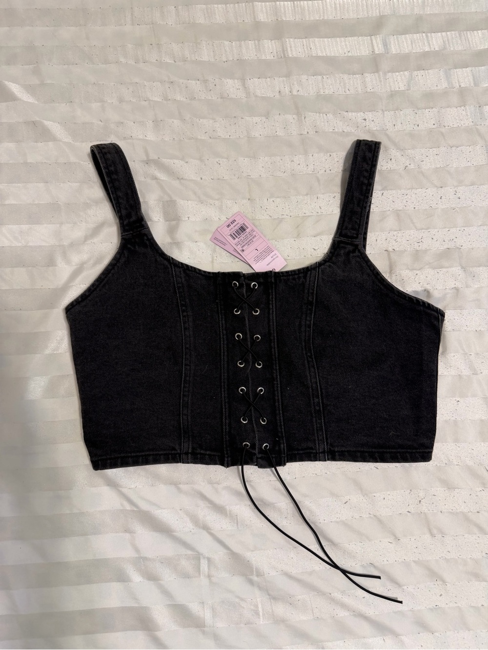 Black Lace-Up Denim Crop Top Wild Fable